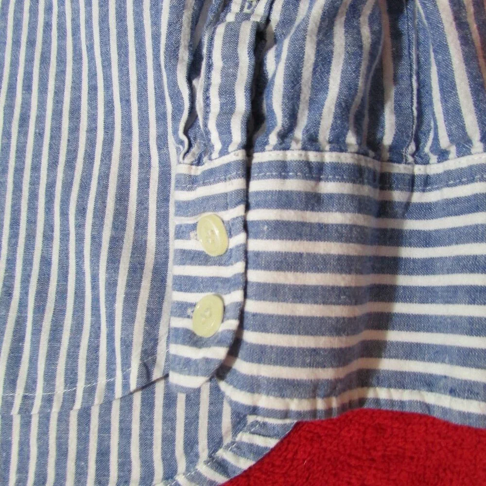 J Crew Boy Fit Striped Chambray Cotton / Linen Top - Picture 6 of 10